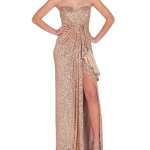 Badgley Mischka - Strapless Sequin Slit Gown